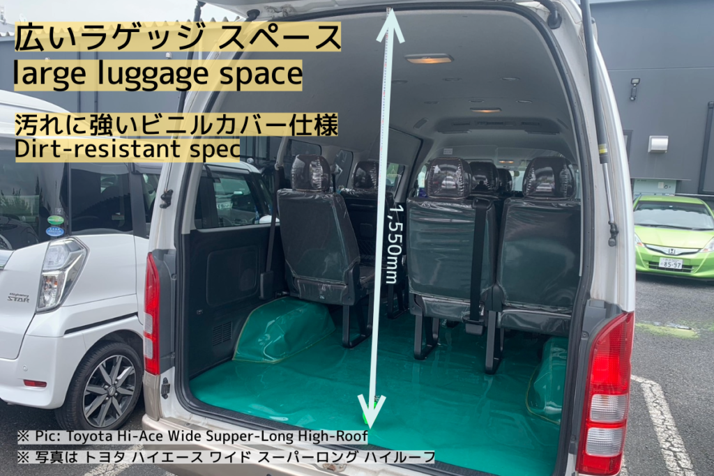 10_seater_covered1 | ジャンボタクシー(トヨタ ハイエース ワイド スーパーロング)の荷室の寸法(汚れ防止車両)