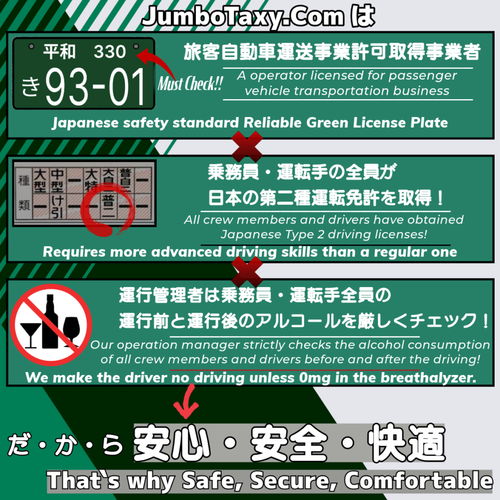 ジャンボタクシー.comは旅客自動車運送事業者で運転手は第二種運転免許を取得！だから安心・安全・快適 | 1名から5名以上、9人まで乗れるジャンボタクシー・ワゴンタクシーで東京・埼玉から日本全国や空港まで